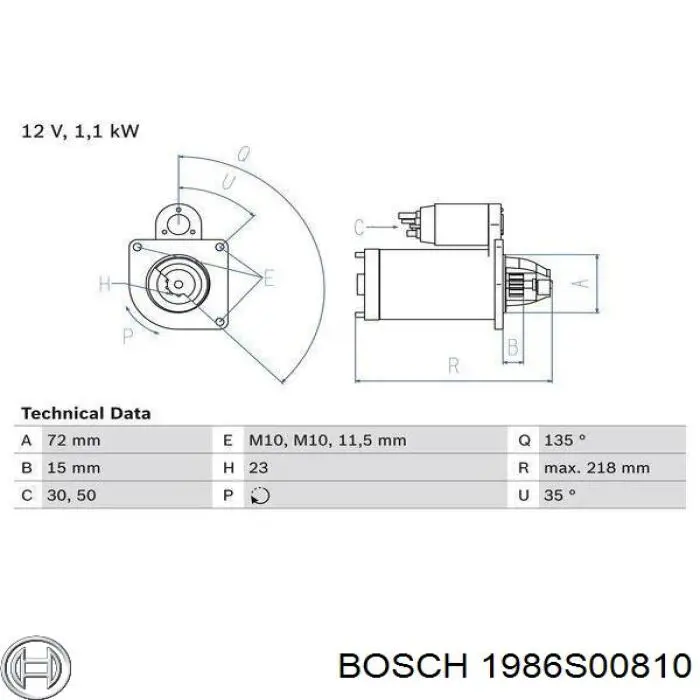 Motor de arranque 1986S00810 Bosch