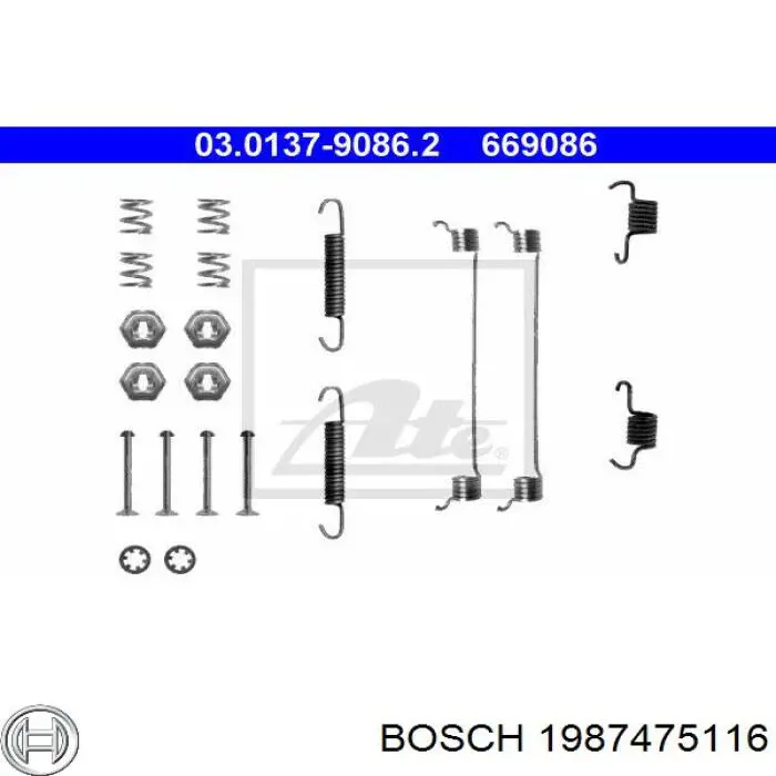 1987475116 Bosch kit de montaje, zapatas de freno traseras