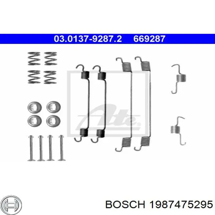 1987475295 Bosch kit de montaje, zapatas de freno traseras