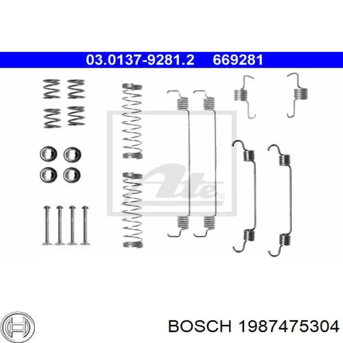 1987475304 Bosch kit de montaje, zapatas de freno traseras