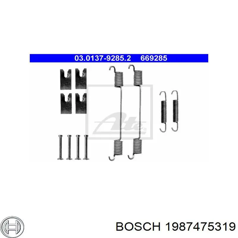 1987475319 Bosch kit de montaje, zapatas de freno traseras