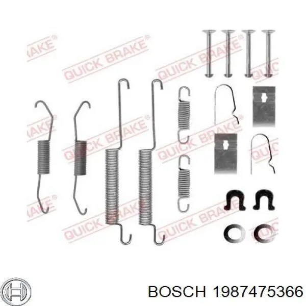 1987475366 Bosch kit de montaje, zapatas de freno traseras