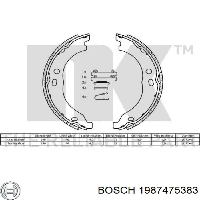 1987475383 Bosch muelle, zapatas de freno traseras