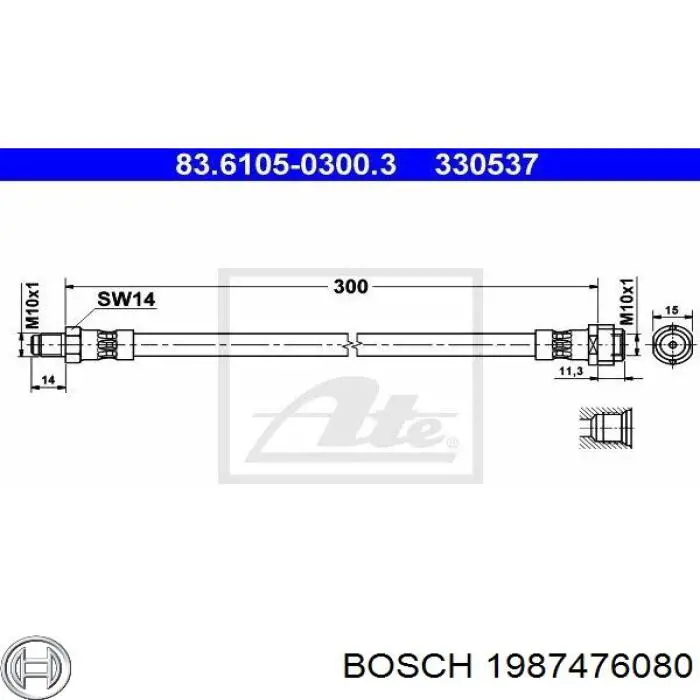 1987476080 Bosch tubo flexible de frenos trasero