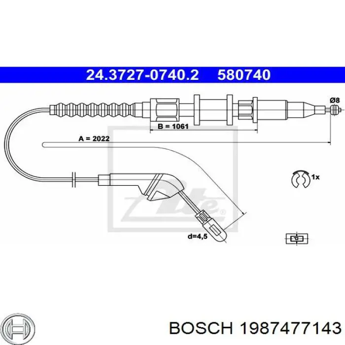 1987477143 Bosch cable de freno de mano trasero derecho
