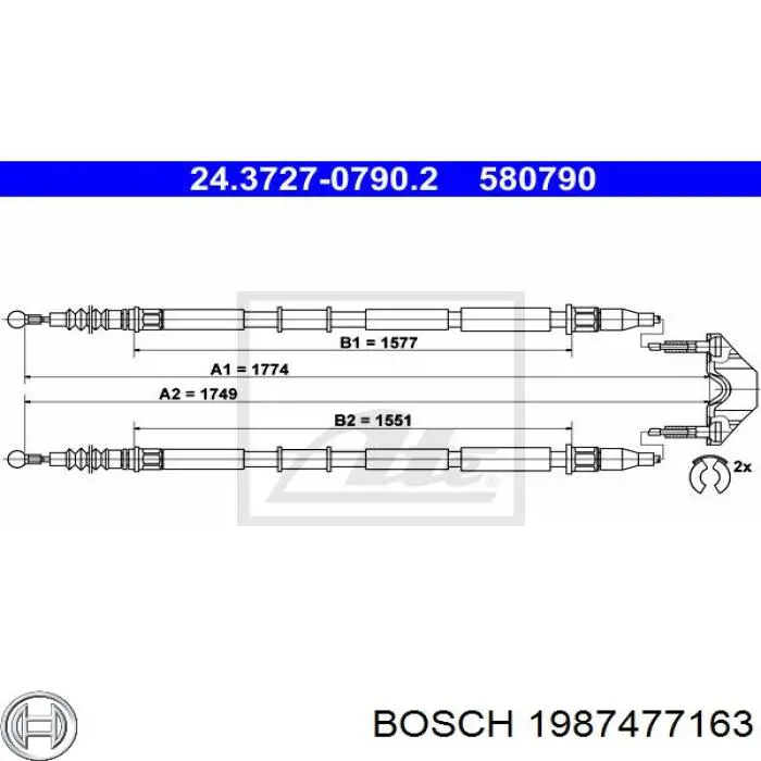 1987477163 Bosch Cable de freno de mano trasero derecho/izquierdo