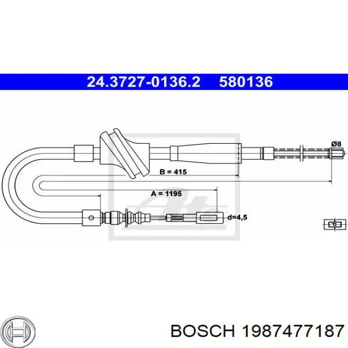 1987477187 Bosch cable de freno de mano trasero izquierdo