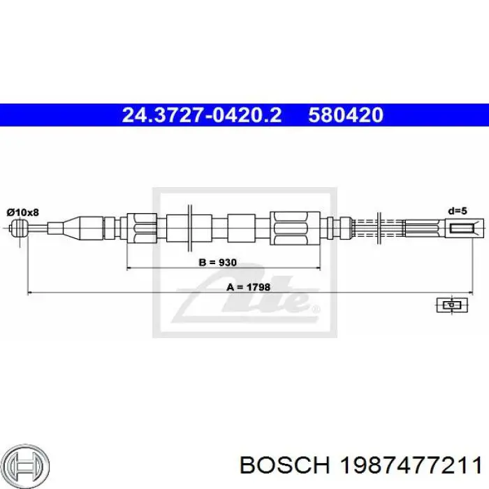 1987477211 Bosch cable de freno de mano trasero derecho/izquierdo