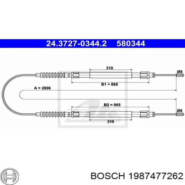 1987477262 Bosch cable de freno de mano trasero derecho/izquierdo