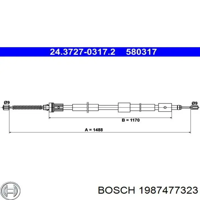 Cable de freno de mano trasero derecho Beca Cables 109003