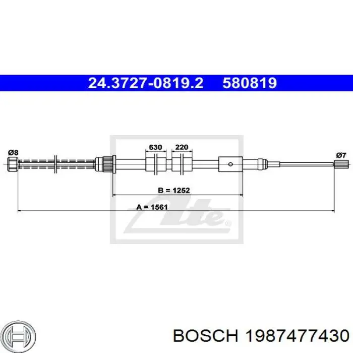1987477430 Bosch cable de freno de mano trasero derecho