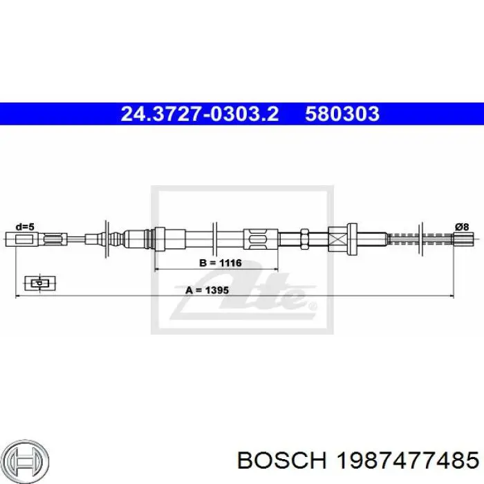 1987477485 Bosch cable de freno de mano trasero derecho/izquierdo