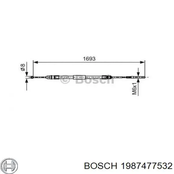1987477532 Bosch cable de freno de mano trasero derecho