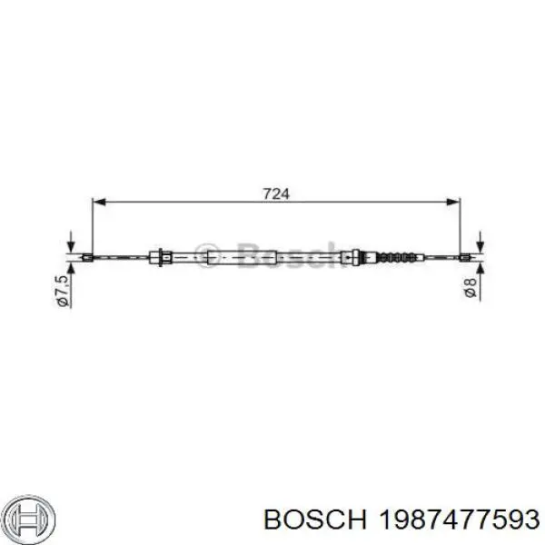 1987477593 Bosch cable de freno de mano trasero izquierdo