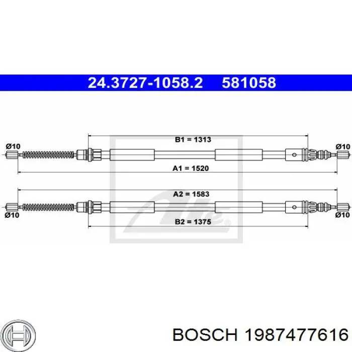 1987477616 Bosch cable de freno de mano trasero derecho/izquierdo