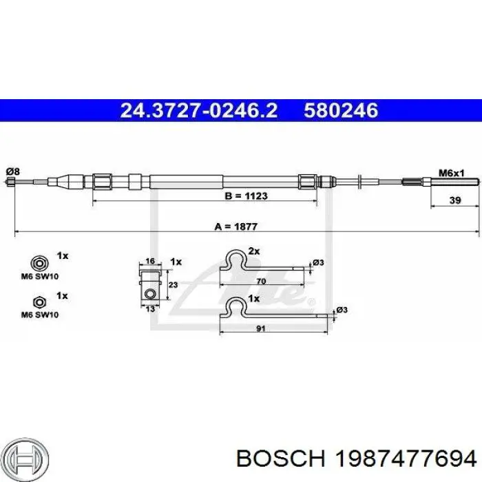 1987477694 Bosch cable de freno de mano trasero derecho