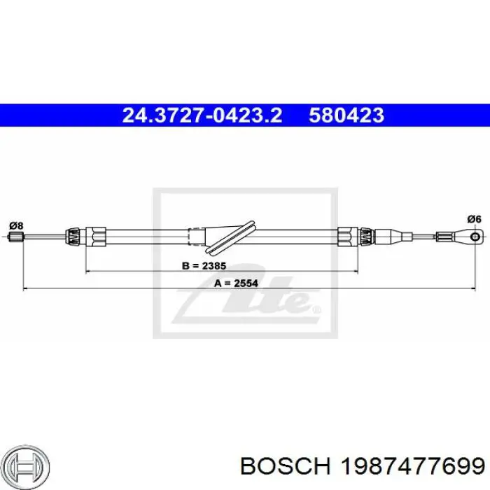 1987477699 Bosch cable de freno de mano delantero