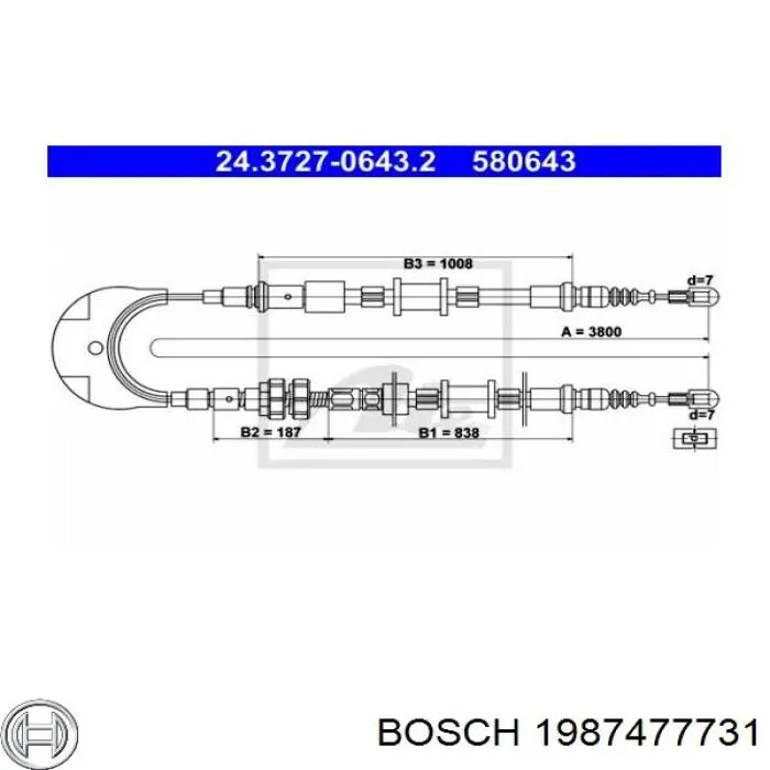 1987477731 Bosch cable de freno de mano trasero derecho/izquierdo