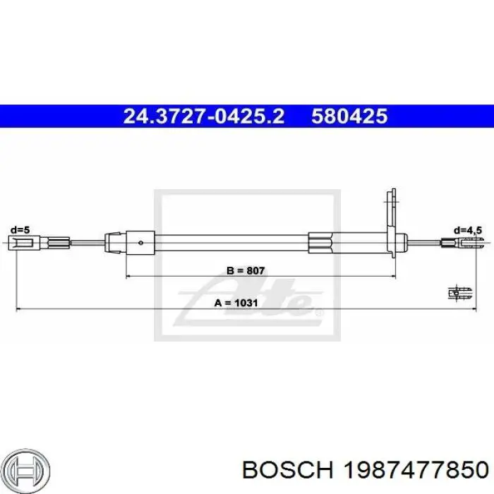 1987477850 Bosch cable de freno de mano trasero derecho