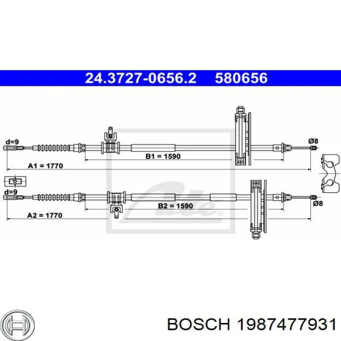 1987477931 Bosch cable de freno de mano trasero derecho/izquierdo