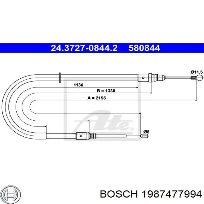 1987477994 Bosch cable de freno de mano trasero derecho/izquierdo