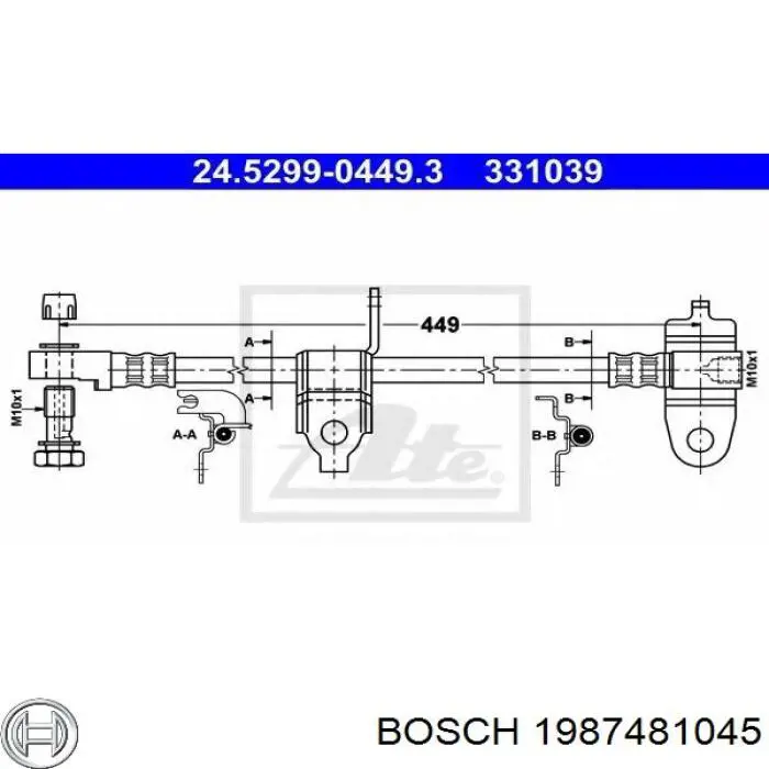 1987481045 Bosch latiguillos de freno delantero izquierdo