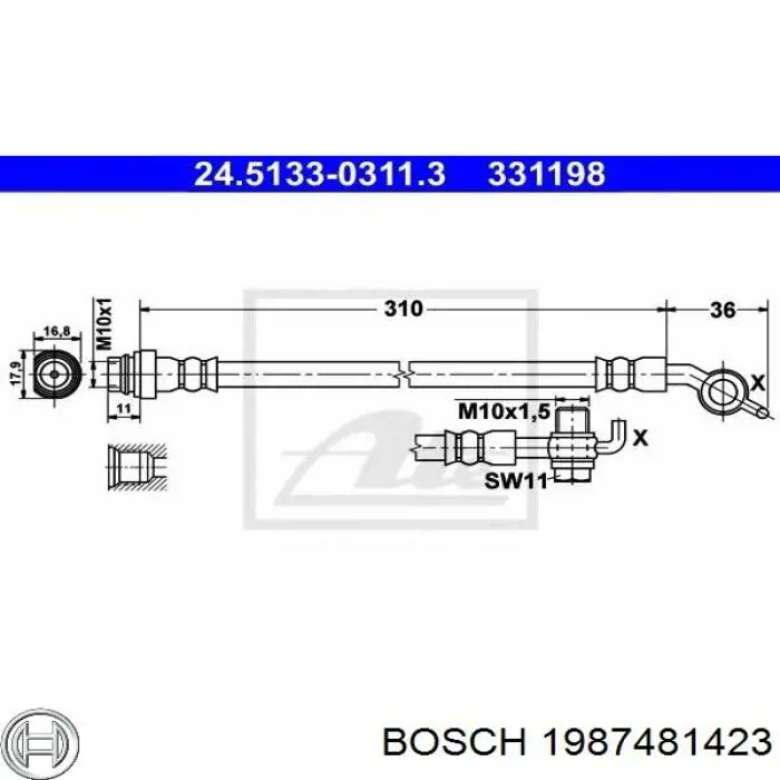 1987481423 Bosch tubo flexible de frenos trasero