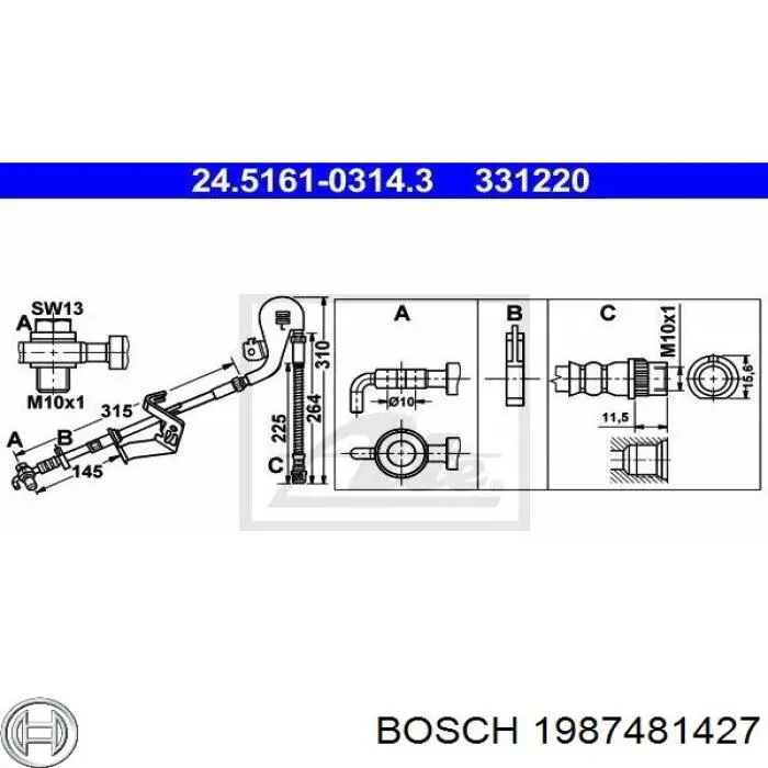 1987481427 Bosch tubo flexible de frenos trasero izquierdo