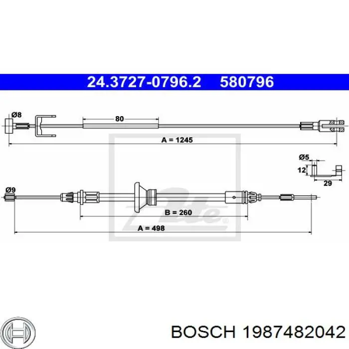 1987482042 Bosch cable de freno de mano delantero