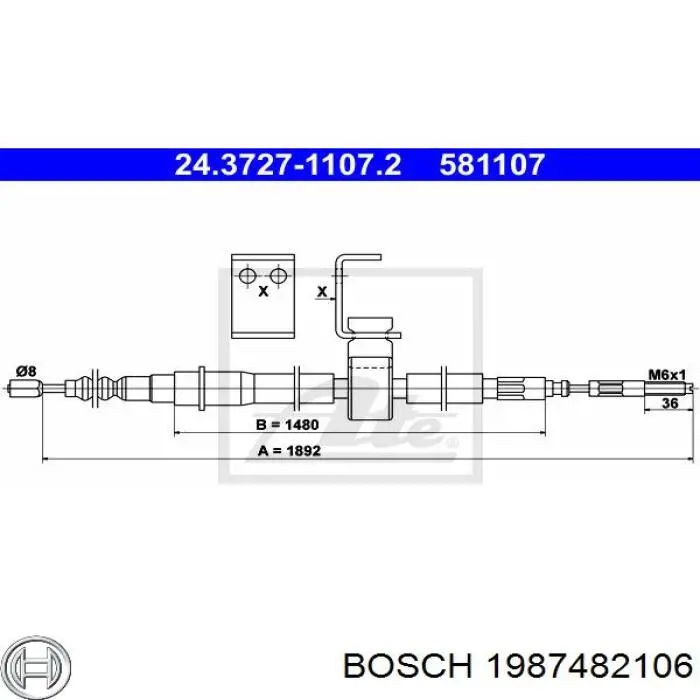 Cable de freno de mano trasero derecho para Saab 9000 