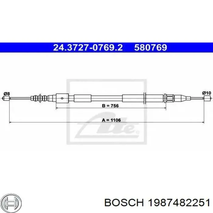 1987482251 Bosch cable de freno de mano trasero derecho/izquierdo