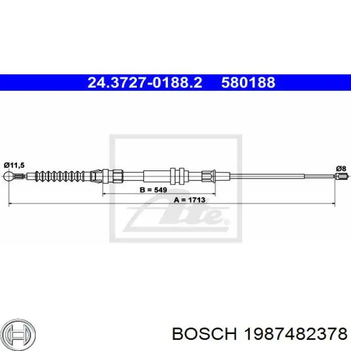 1987482378 Bosch cable de freno de mano trasero derecho/izquierdo