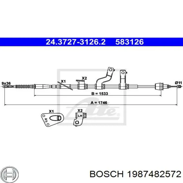 1987482572 Bosch cable de freno de mano trasero izquierdo