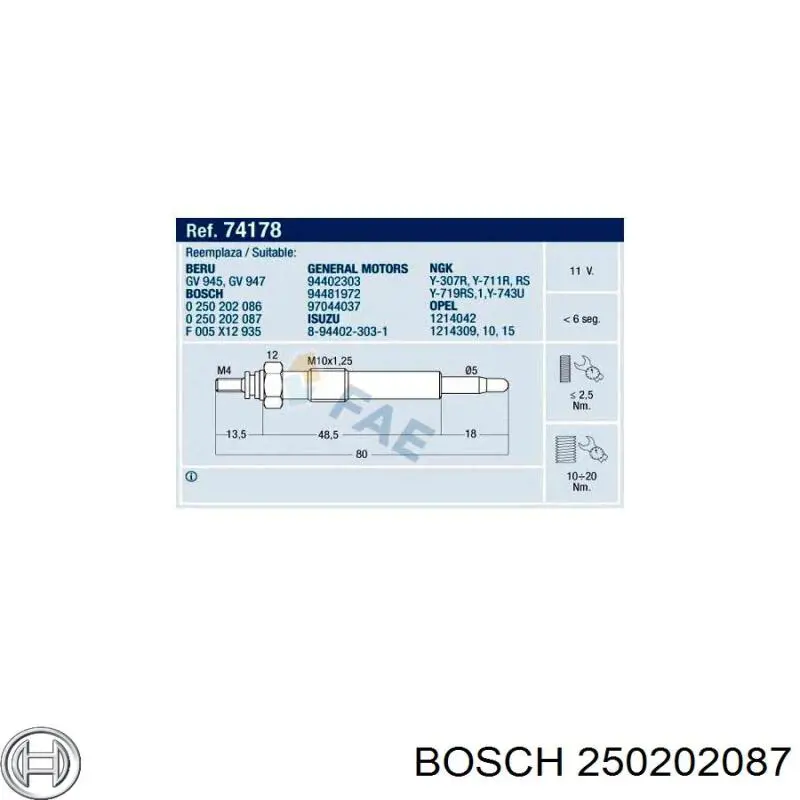 250202087 Bosch Bujías de calentamiento
