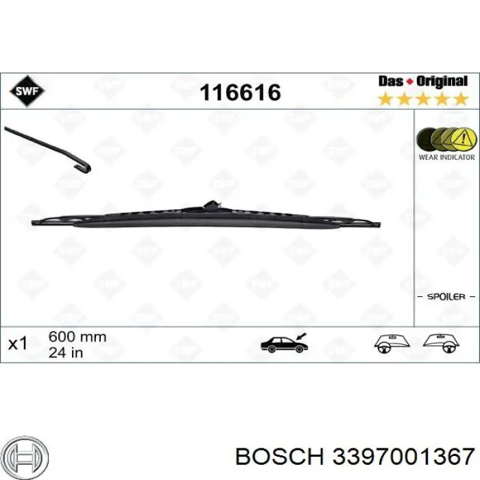 3397001367 Bosch juego de limpiaparabrisas de luna delantera, 2 piezas