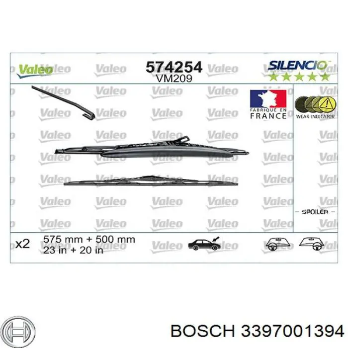 Comprar 3397001394 Bosch Juego de escobillas de luna delantera, 2 piezas