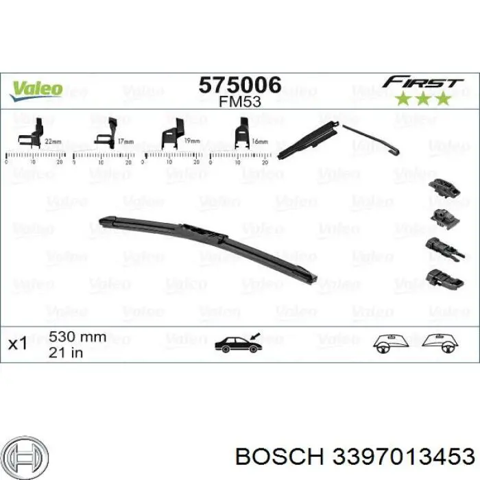 3397013453 Bosch juego de limpiaparabrisas de luna delantera, 2 piezas