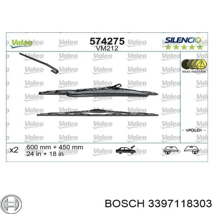 Comprar 3397118303 Bosch Juego de escobillas de luna delantera, 2 piezas