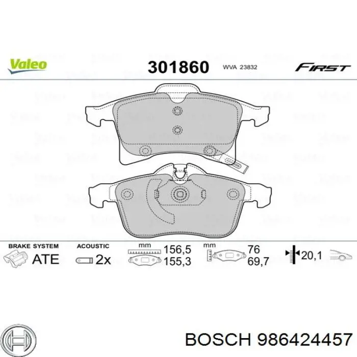 Pastillas de freno 986424457 Bosch