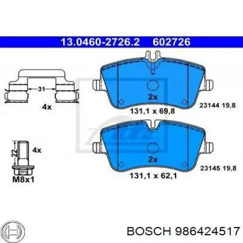 Pastillas de freno 986424517 Bosch
