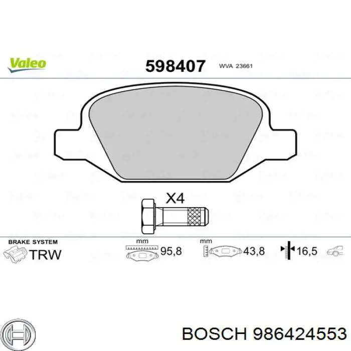 Pastillas de freno traseras 986424553 Bosch