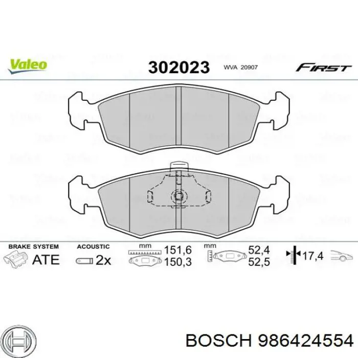 986424554 Bosch pastillas de freno delanteras