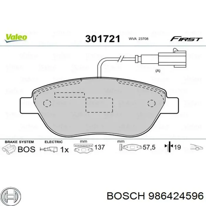 Pastillas de freno 986424596 Bosch