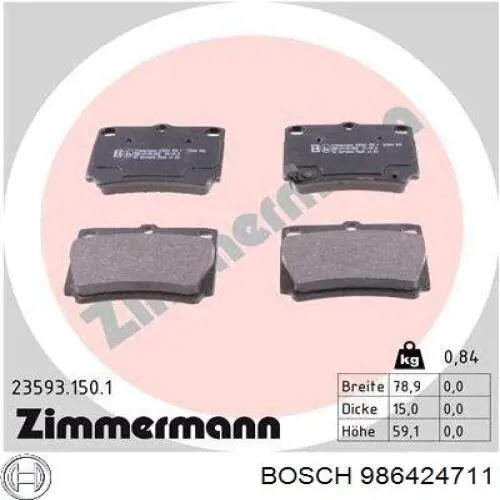 986424711 Bosch pastillas de freno traseras