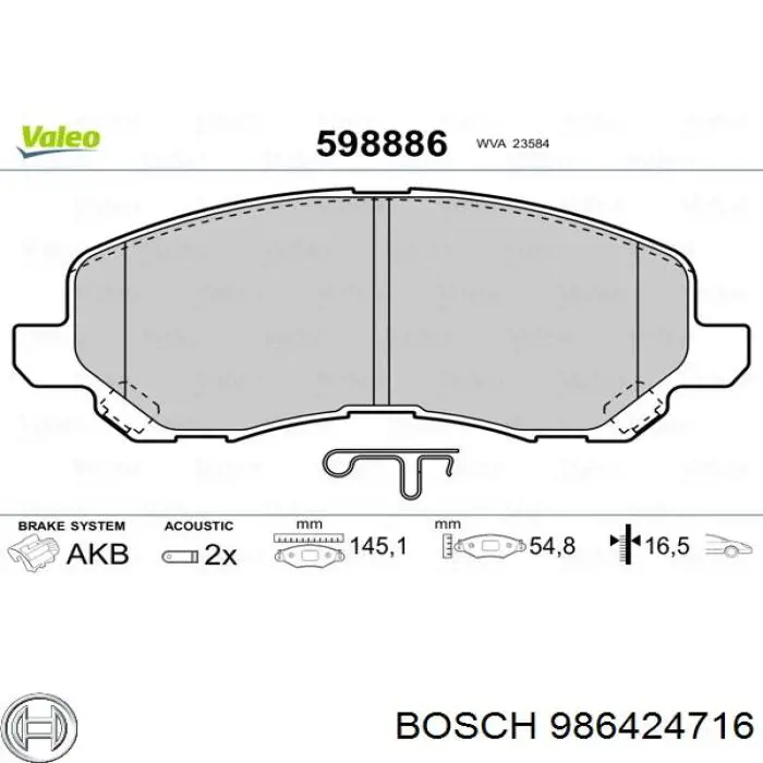 986424716 Bosch Pastillas delanteras