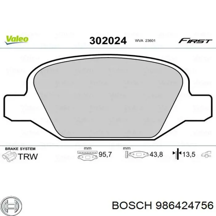 986424756 Bosch pastillas de freno traseras