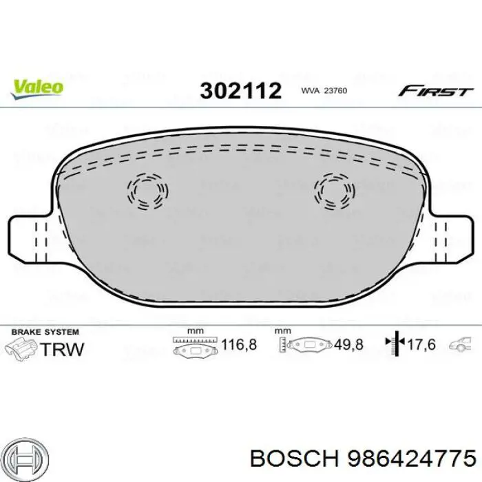 986424775 Bosch pastillas de freno traseras