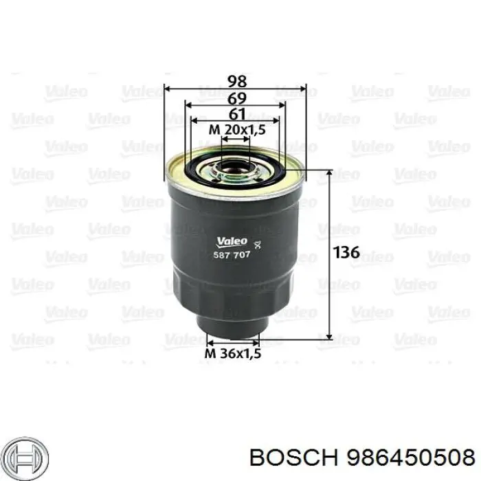 Filtro combustible Bosch 986450508 precio, desde 13,42 EUR