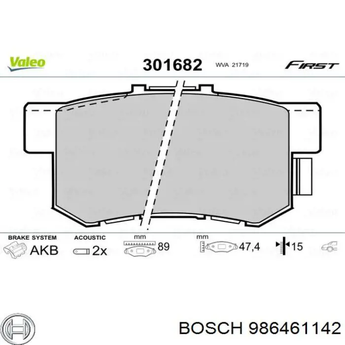 Pastillas de freno 986461142 Bosch