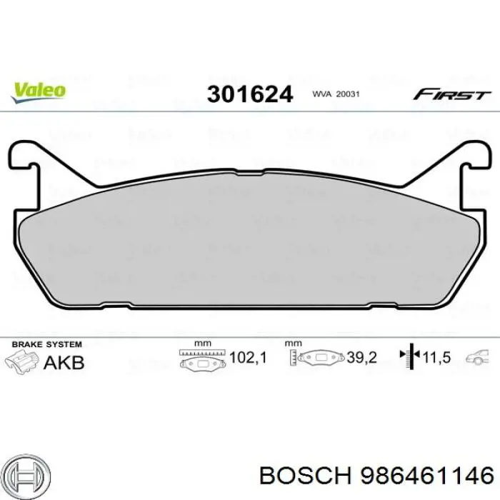 986461146 Bosch pastillas de freno traseras